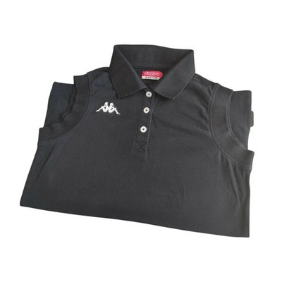 Kappa Damen Polo Ohne Ärmel Schwarz Baumwolle 3 Knöpfe Logo 2000er Vintage M