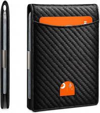 Slim Carbon Fiber Bifold Wallet   RFID Blocking, Money Clip, Stylish  Secure