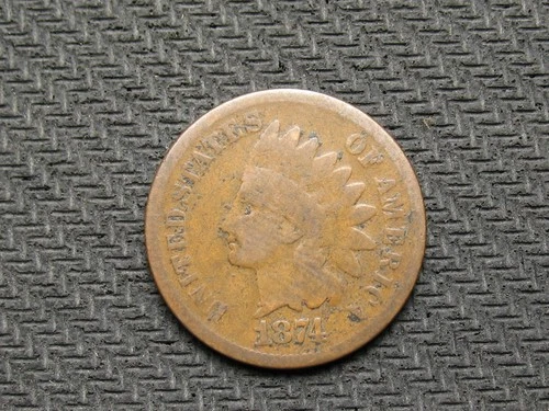 🔥 OLD COPPER COIN VG 1874 INDIAN HEAD CENT PENNY COLLECTIBLE U.S 🔥LOT 308us