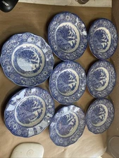 Liberty Blue Staffordshire Ironstone Rimmed Soup Bowls 8 Old North Church 8.75"