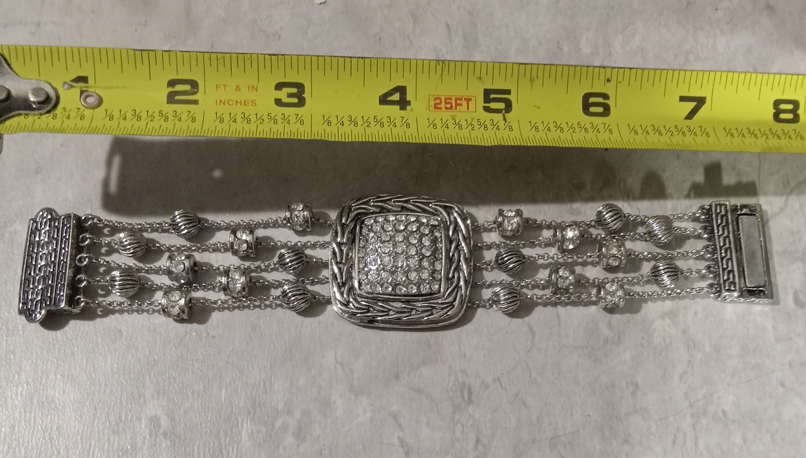 Statement Bracelet Silver Tone Multi Chain Rhines… - image 10