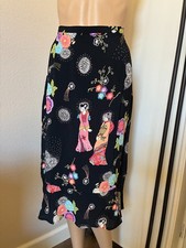 vtg ZOE California black floral geisha girl skirt M Y2K