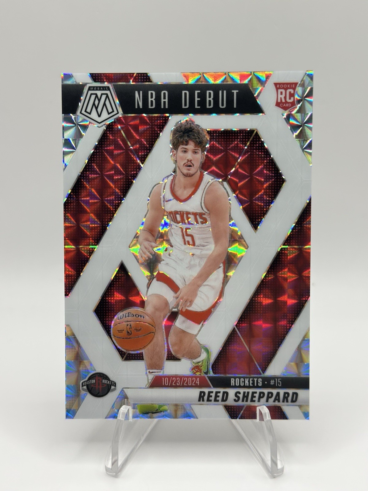 2024-25 Panini Mosaic NBA Debut Reed Sheppard #252 RC Choice White Mosaic /35