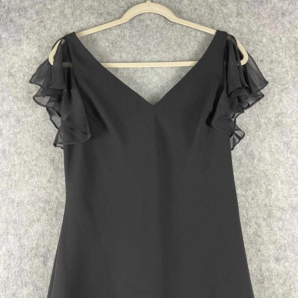 VTG Jones New York Silk Blend Dress Women 12 Black Flutter Sleeve Midi Classic - Image 2 of 4