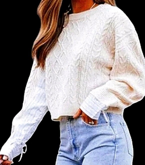 CABLE KNIT Stripe Contrast Tie Sleeve Sweater NWT