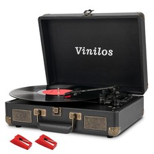 Vinyl Record Player with Bluetooth and Builtin Speakers, 3Speed Portable Turn...