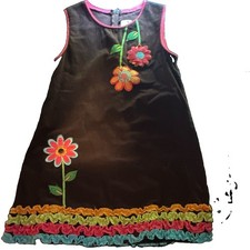 Rare Editions Girls Size 6 Brown Floral Embroidered Ruffle Hem Sleeveless Dress