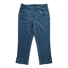 Susan Graver Straight Leg Ankle Jean Embellished Hem Blue Wash 10P A676534 W422