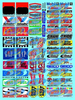 WHITE VINYL RACING Sticker Variety SHEET 24-R/C MODEL Die-cut -Decals 1/8 -1/10