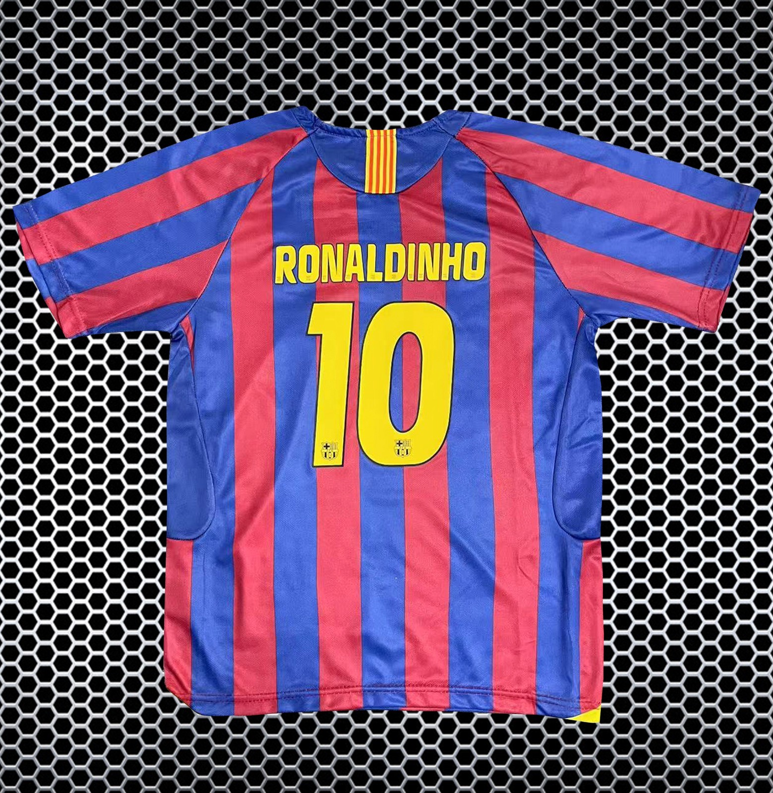 Kids Vintage Barcelona 2005 Home Jersey with Badge - Ronaldinho | Free Shipping