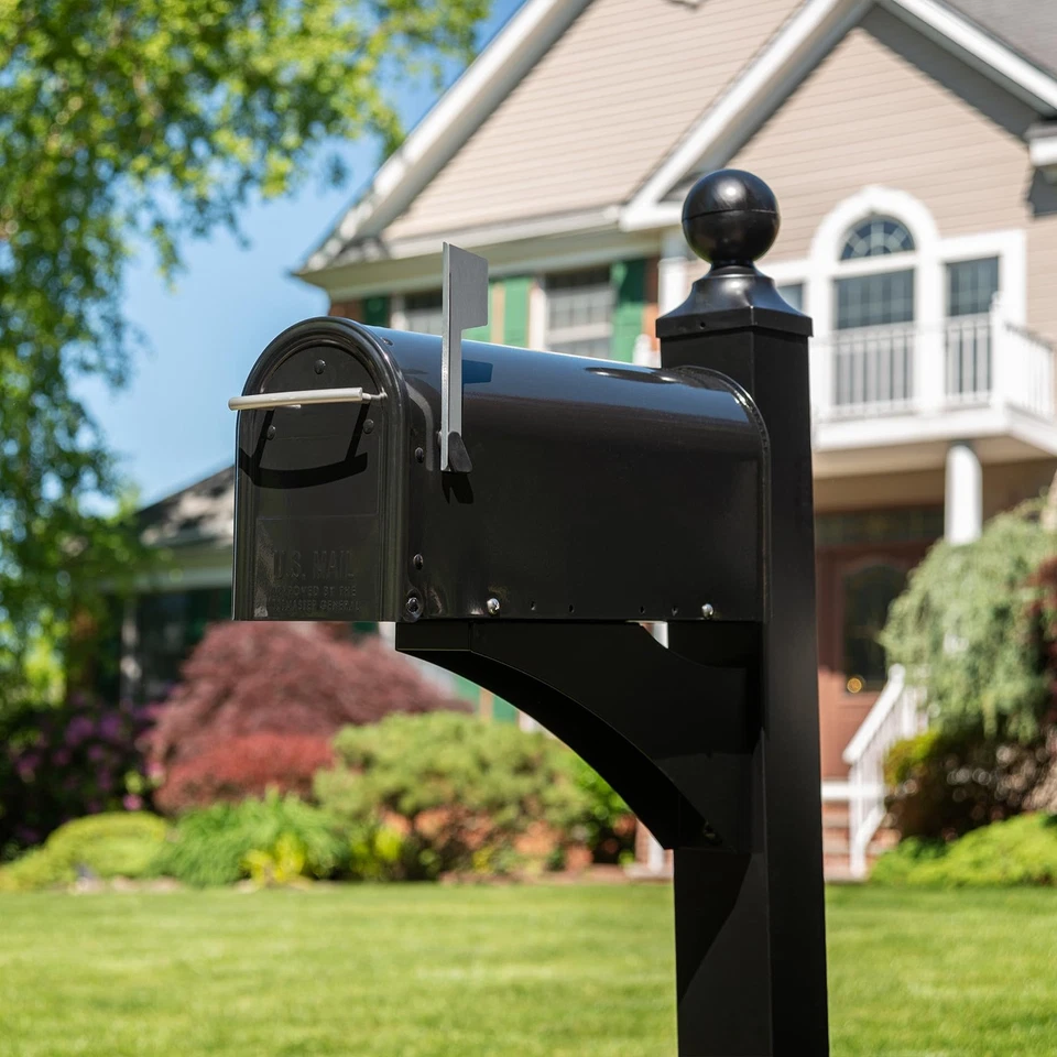 Architectural Mailboxes Franklin Post Mount Mailbox, Black with Silver Accent... - Image 2 of 4
