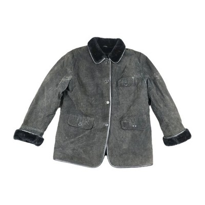 Basic Editions Women's Medium Button Front Brown Winter Jacket Leather Suede