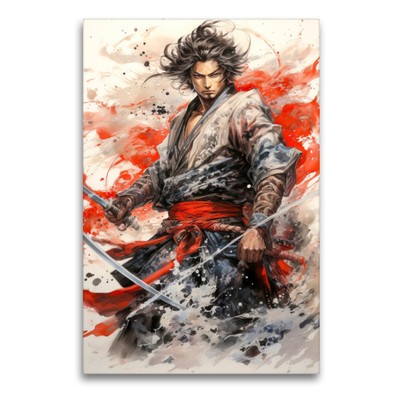 Premium Textil-Leinwand 90x60cm hoch Der geschickte Samurai | Wandbild, HD-Bild 