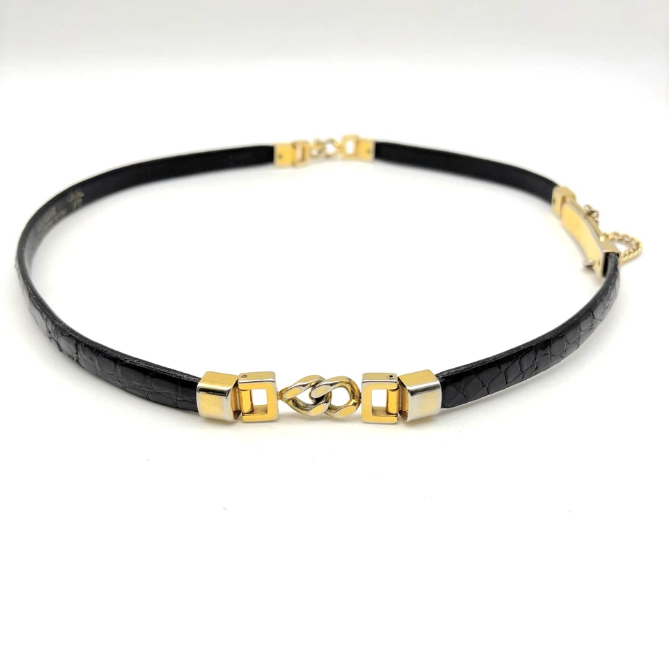 Vintage Black Genuine Alligator Skin Gold-tone Chain Peg Buckle Waist Belt 30 - Image 4 of 4