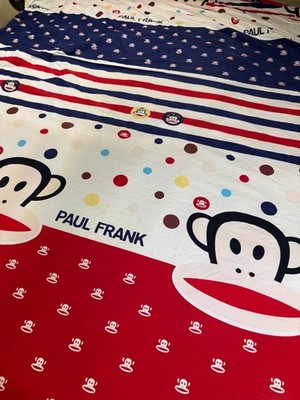 VTG Paul Frank Julius Monkey Pillow Cases & Sheet Red White Blue Flag Rare READ