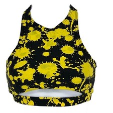 Tankini Swimsuit Top Only in Black with Yellow Paint Splatter Size XL