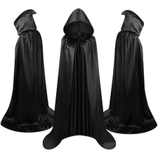 Unisex Black Hooded Halloween Witch Cloak Long Cosplay Costume Cape Robe