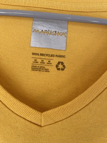 Marushka T Shirt Yellow Women’s V Neck Bear Flowers Sz Medium Hand Painted - Picture 3 of 6