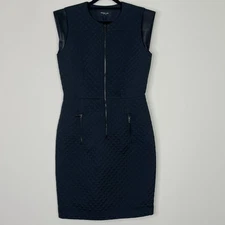 Derek Lam Black Lambskin Trim Quilted Sleeveless Dress Women's Size 6