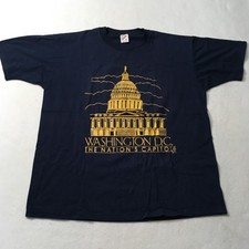 Vintage 90s Jerzees Navy Blue Men's XL Shirt Made in USA WASHINGTON D.C.