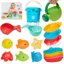 16PCS Baby Bath Toys for Kids Ages 1-3, Mold Free No Hole Bath Toy Set, Easy Cle