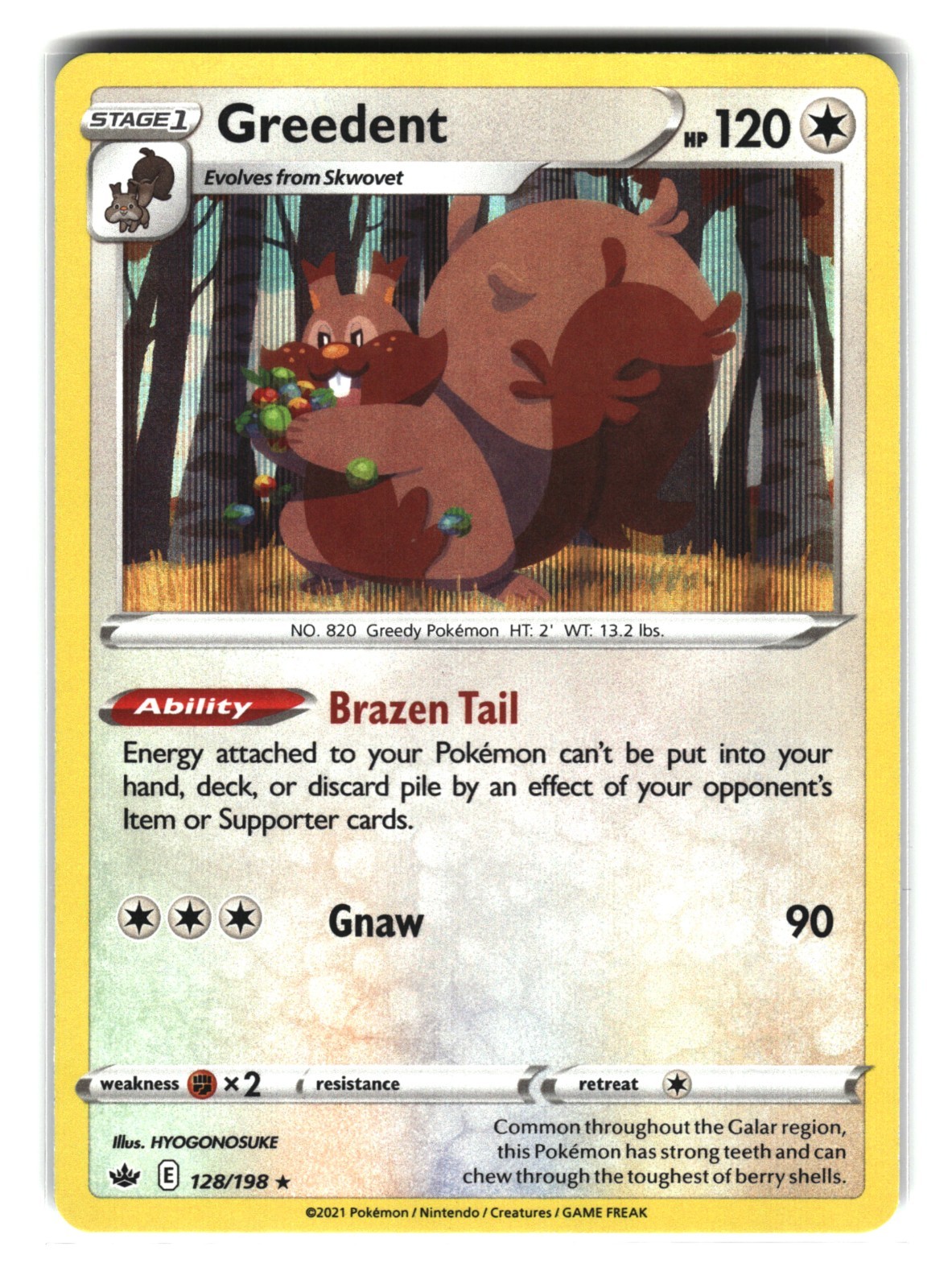 Greedent 128/198 Holo Sword & Shield Base Pokemon Card
