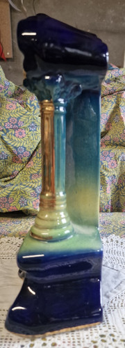 Antique Edwardian Art Nouveau Pottery Mantel Clock Cobalt Blue Gilt Dresden (photo 4)