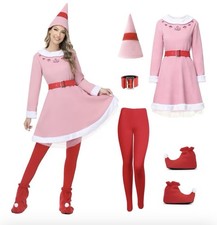 Women Pink Ref Elf Costume Christmas Cosplay Costume Set Adult Medium