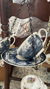 Ceramic Hanging Teacup & Saucer Seed Bird Feeder Decor, multiple choices.