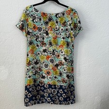 Jad Floral Shift Dress Turquoise Blue Navy Border Print Short Sleeve