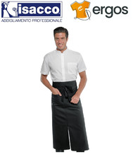 Isacco GREMBIULE MIKONOS con Spacco Nero Unisex Lungo Tasca Catering Ristorante