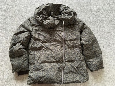 Sweaty Betty Nimbus Cloud Funnel Neck Down Puffer Jacket Leopard Print XS 8-10