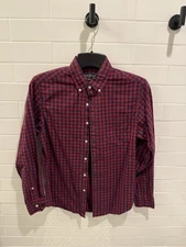 J Crew Mercantile Flex Button Down Shirt Mens Red Checker Size Small Long Sleeve