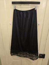 Size Med True Vtg Vanity Fair Black Nylon Half Slip Lace Trim Side Slit 30 Inch