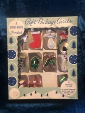 Vtg SHINY BRITE Gift Package Cards JAPAN 11 Tags Spun Cotton Chenille Bulb Box