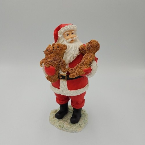 5.5" Santa Claus Holding Bears Figure Christmas Holiday Decor Winter vtg