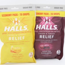 HALLS Cough  Throat Relief Drops Honey Lemon  Black Cherry 2 Bags 70 Ct Ea Bag