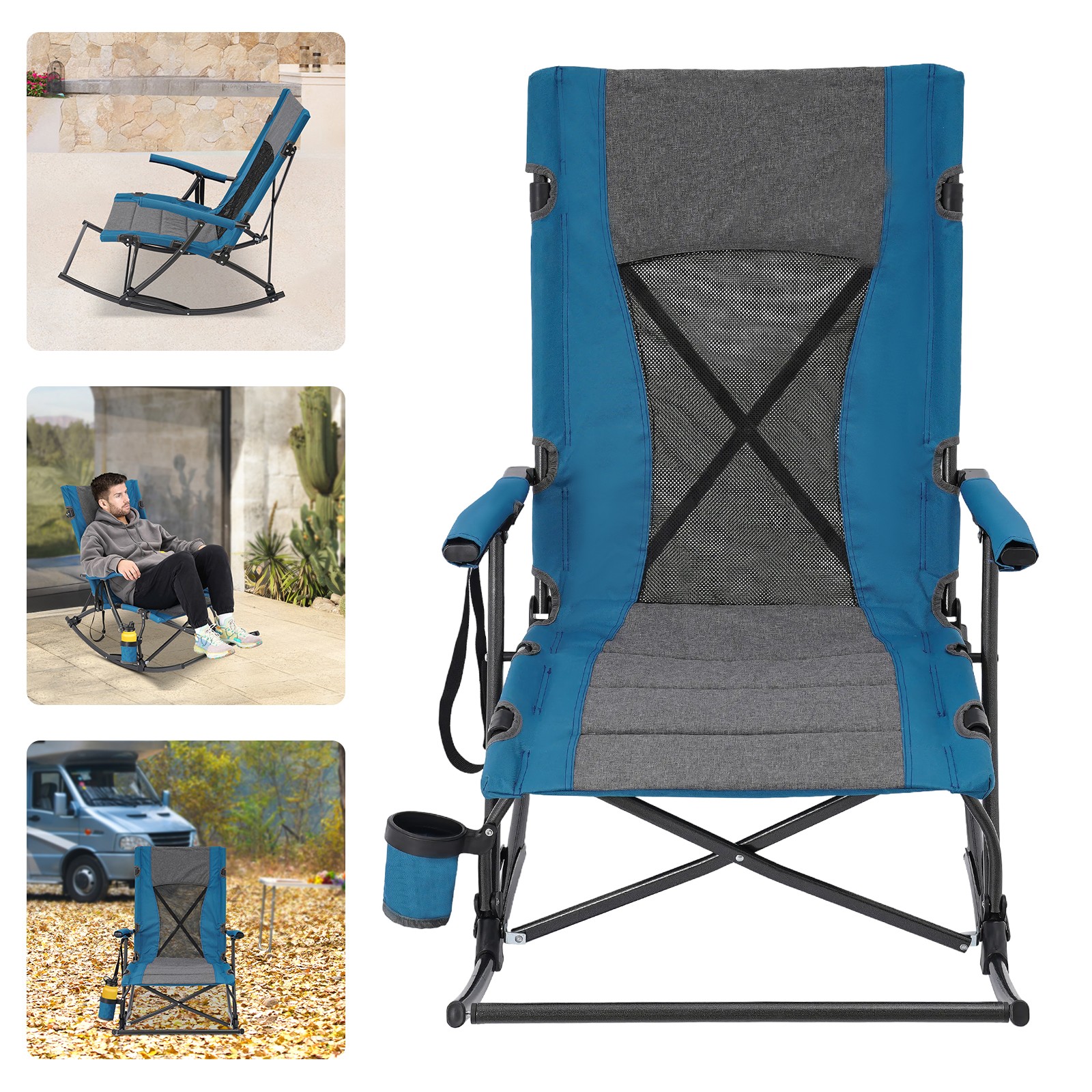 Portable Folding Rocking Camping Chair Foldable Rocking Chair for Camping 330lbs