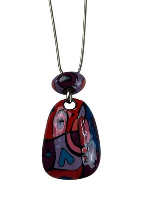 Vintage Eisenberg Modernist Abstract Pendant Necklace Silver Tone Enamel