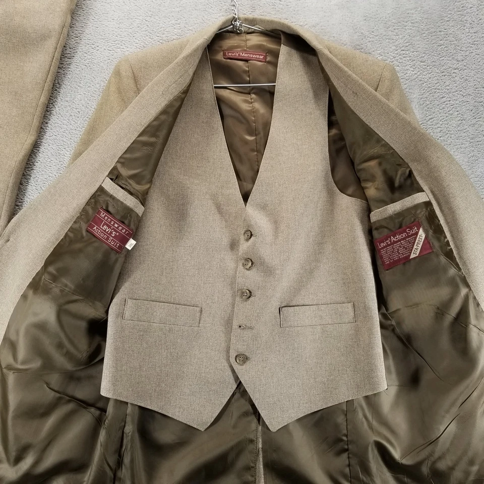 De Colección Levi's Traje de Acción Para Hombres 38 Largo Marrón 3 Piezas Sta-Prest Años 70 Chaleco Abrigo Pantalones Foto 3 de 4