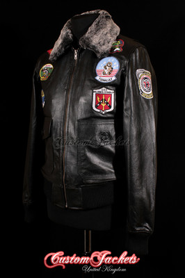 Herren TOP GUN SCHWARZ G-1 Bomber Jagdflieger Flieger Rindsleder Lederjacke