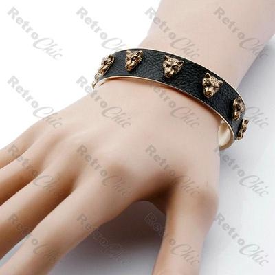 Lederarmband Damen Gu00fcrtel Mit Runden Nieten Schwarz Gold