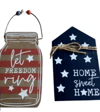 4th of July Wooden Mason Jar And Home Sign Plaque Decor Set Of 2 