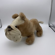 Vintage 1984 Dakin Bulldog Puppy Dog Plush Stuffed Animal Tan White Real Looking