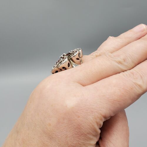 Massive Navette Chaton Pyrope Garnet Sterling Silver Flower Ring Size 6.5 11.2g - Picture 7 of 12
