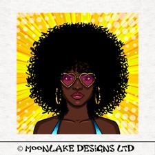 Pop art, Glasses Afro Lady - Fabric Craft Panels in 100% Cotton or Polyester