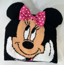 Disney Minnie Mouse Girls Winter Hat Beanie Toque Pink Dotted Bow Embroidery