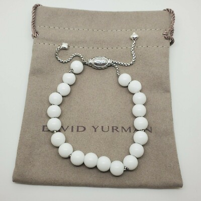 David Yurman Sterling Silver Pull Bracelet White Agate 8mm