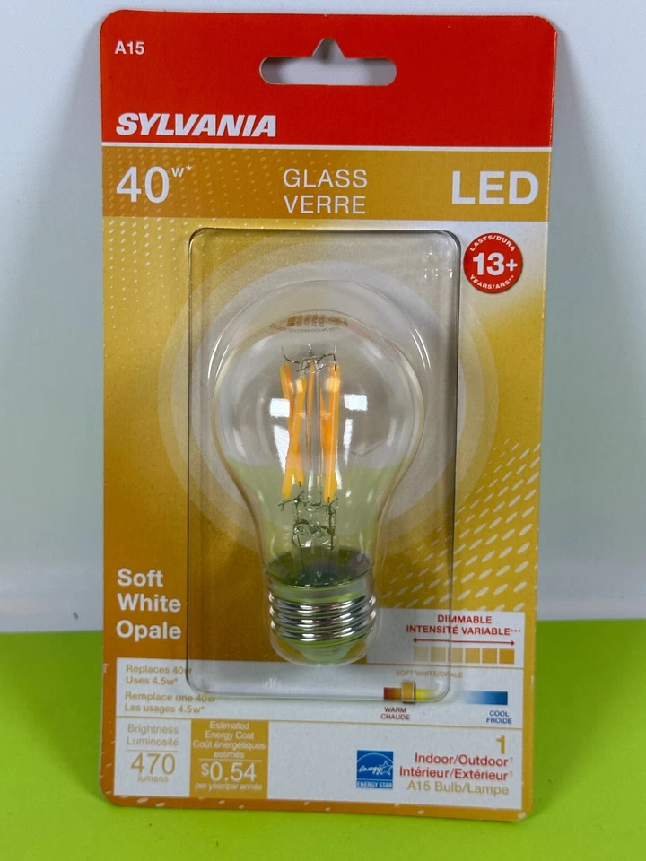 Sylvania LED A15 Medium Base Light Bulb 40W 120V 2700K - BOX OF 5 Bulbs  NEW - Image 4 of 4