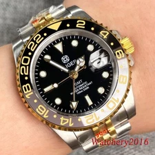 Bliger 40mm Gold Mark Bezel Japan NH34A GMT Mechanical Automatic Watch For Men